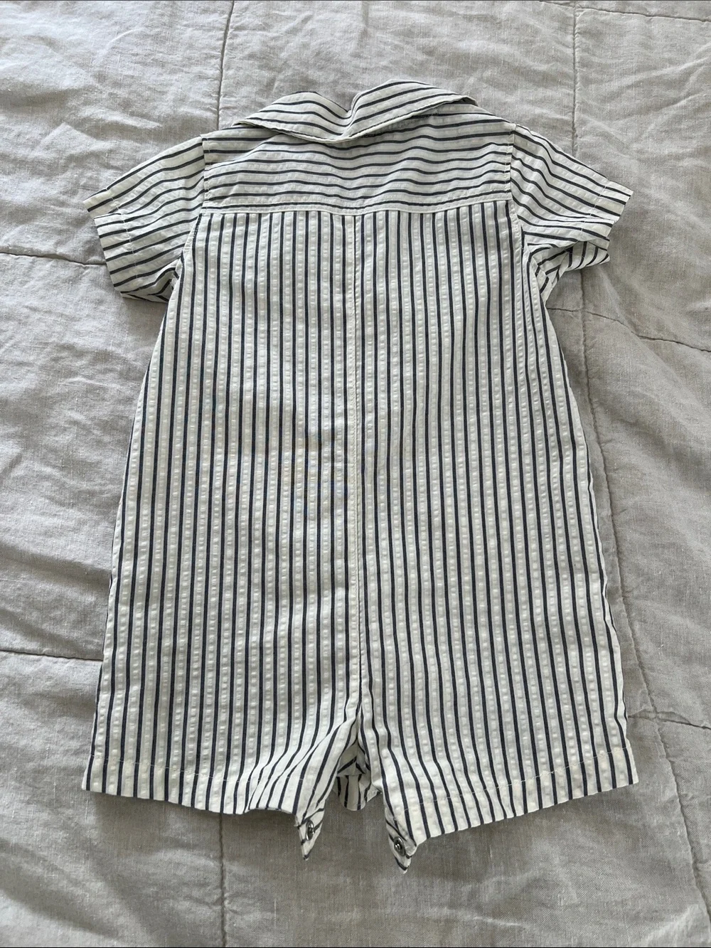 Carter's Cream and Navy Pinstripe Short-Sleeve One-Piece